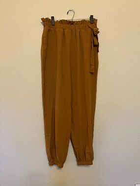 NWT Cupshe Brown Elastic Pants Side Bow-Knot Tie Tapered Legs Size Large